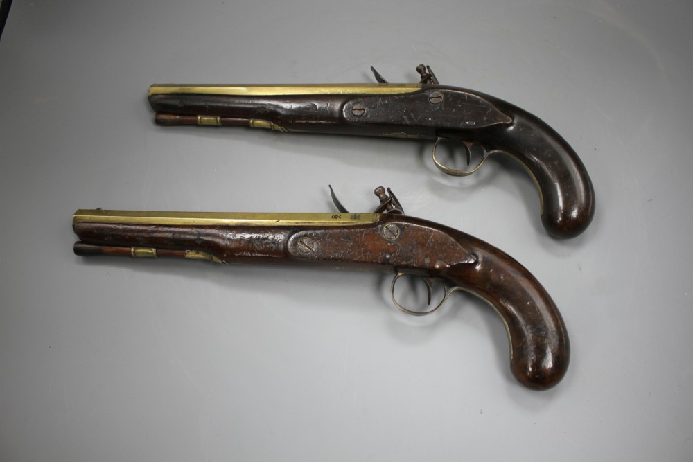 A pair of flintlock holster pistols by W. Ketland & Co, late 18th century,